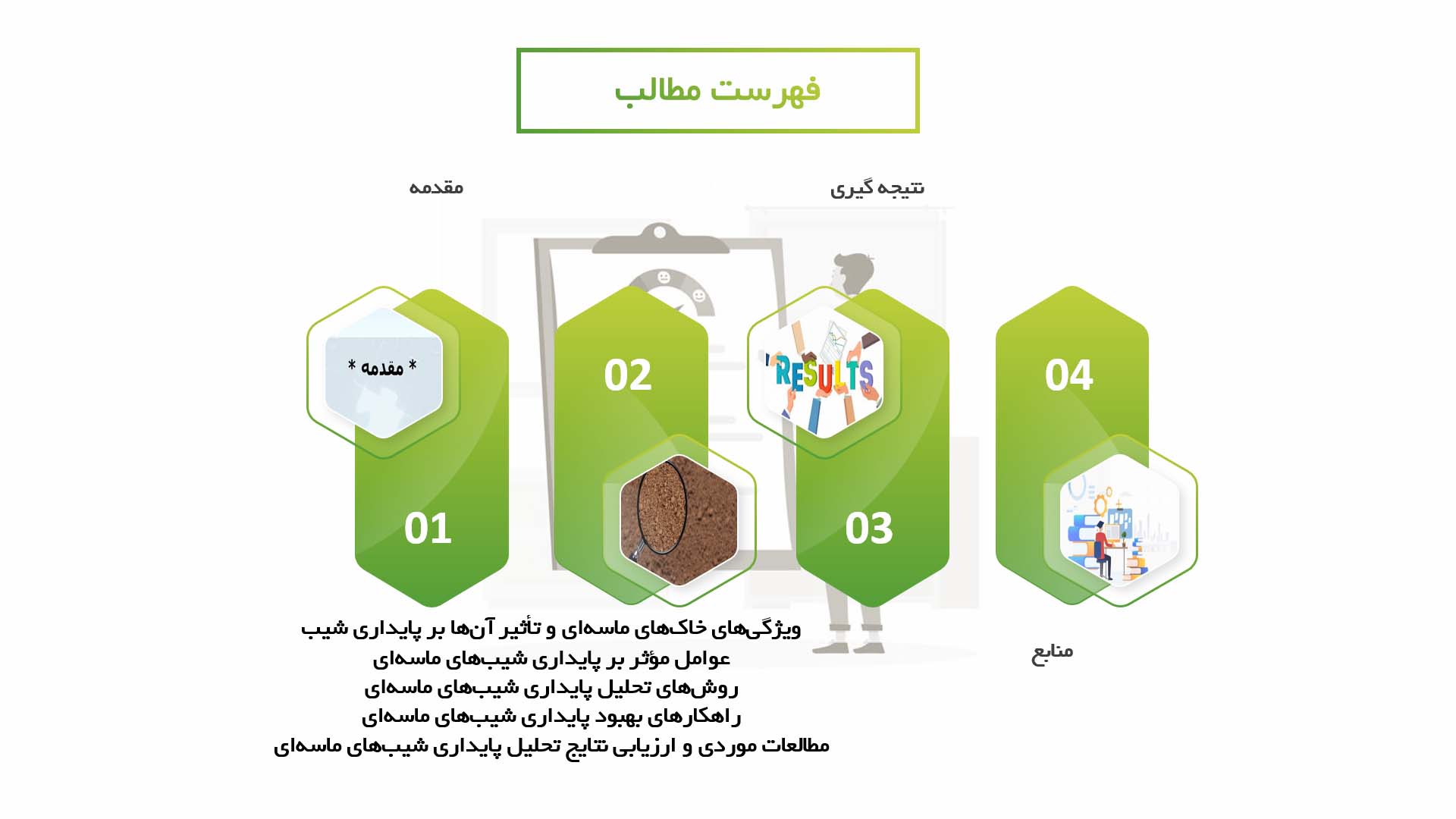 پاورپوینت در مورد تحلیل پایداری شیب‌ها در خاک‌های ماسه‌ای